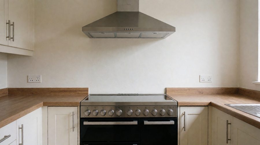 A hood narrower than the hob leaves the outer zones venting straight into the room