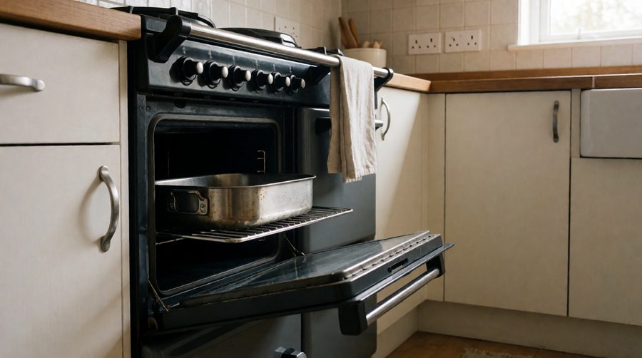 A full roasting tin at ankle height is a two-handed lift with no leverage