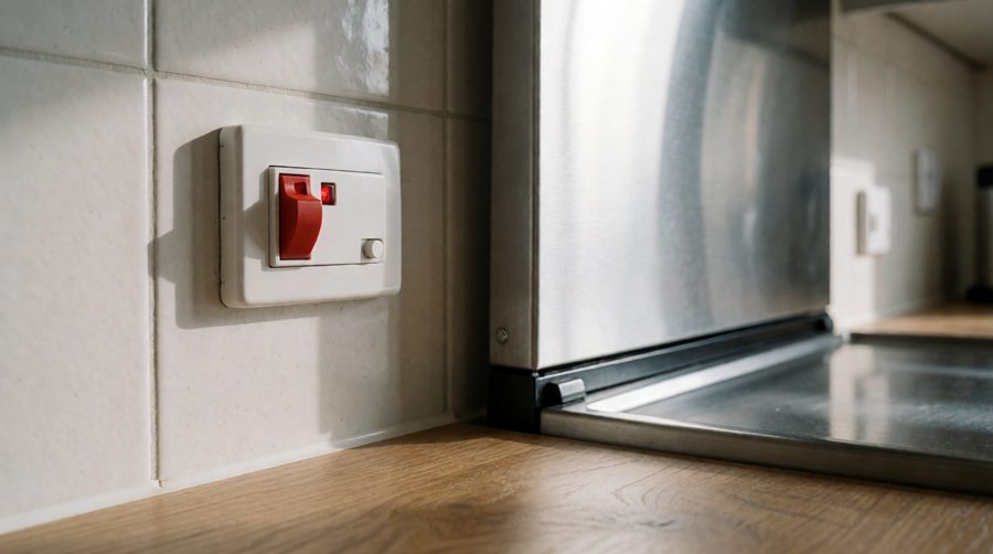 A cooker switch should sit within two metres of the appliance but never directly above it