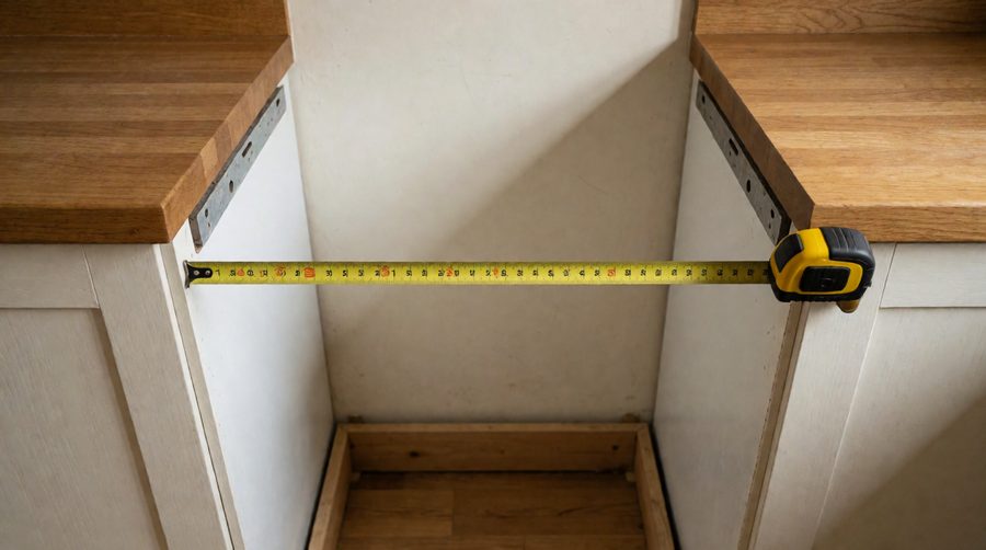 Measure the opening at floor level too, where skirting boards often steal 15mm or more